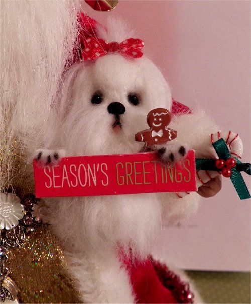 Santa Father Christmas with 3 Needle felted Maltese dogs OOAK * CTD*