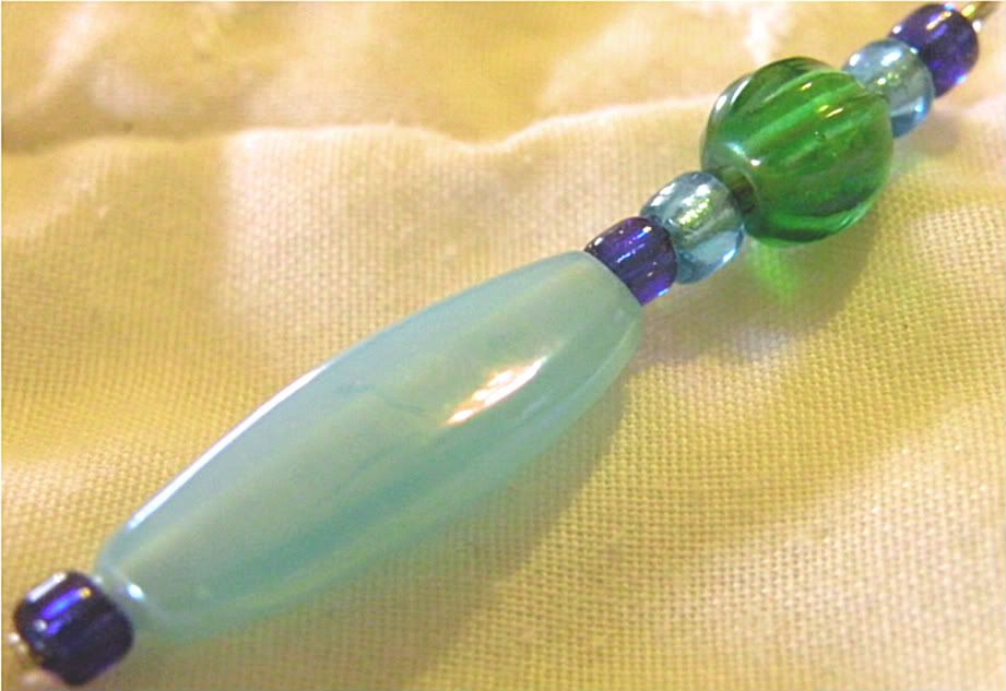 Unique Hand beaded stitch marker/ zipper pull aqua green and blue glass beads