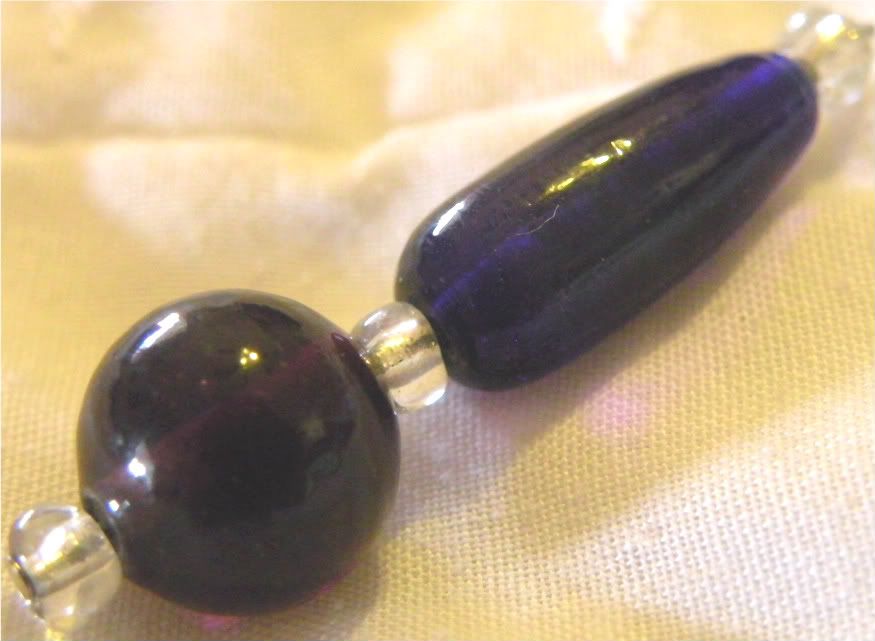 Hand beaded zipper pull/ stitch marker blue/purple glass beads