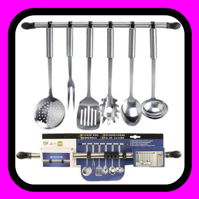 6 HOOKS STAINLESS STEEL KITCHEN UTENSIL RAIL HOLDER RACK HANGER WALL