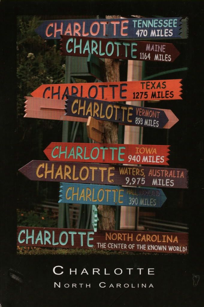 Signs of Charlotte, North Carolina, USA, A card sent by my father in April 2012.