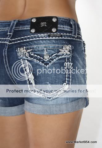 Miss Me Jeans Leaves & flowers Thick Stitch Shorts Women Denim cuffed 