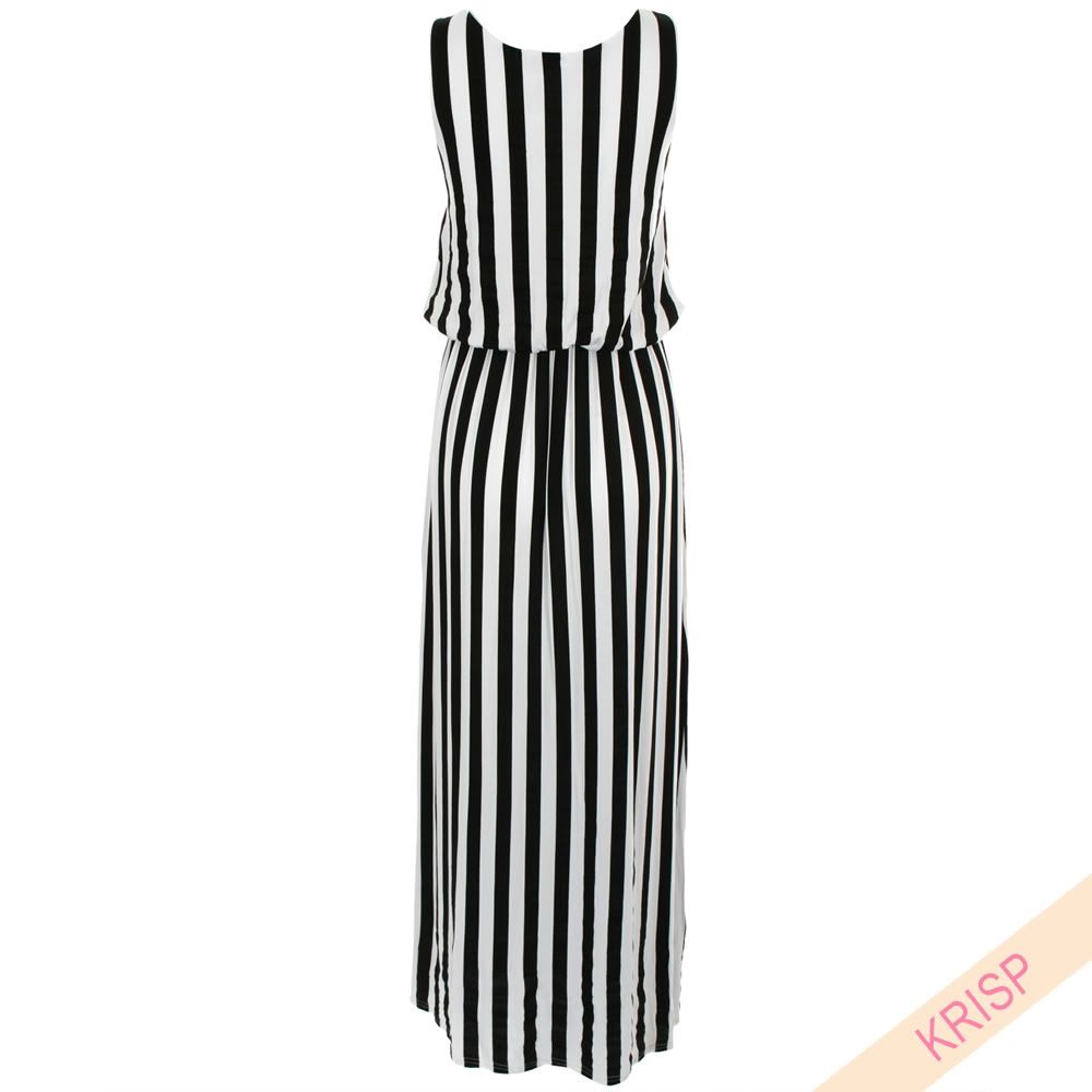 Striped Nautical Sailor Maxi Dress Sleeveless Oversize Floaty Summer ...