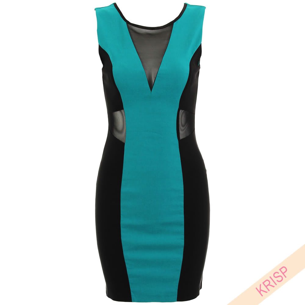 Mesh Bodycon Mini Dress Prom Party Panel Wiggle Evening Shift Colour 