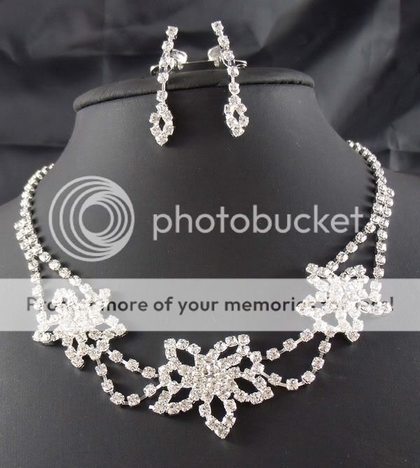 Wedding Bridal Rhinestone crystal necklace earring Sliver Jewelry set 