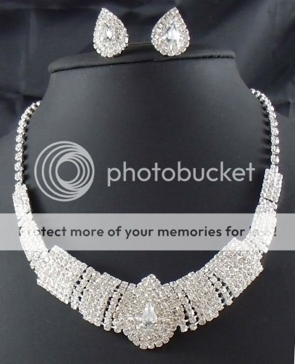 edding/Bridal Rhinestone crystal necklace earring Sliver Jewelry set 
