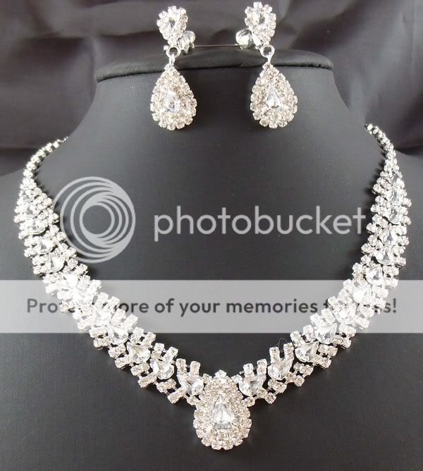 Wedding Bridal Bridesmaid Crystal Necklace Earring Sliver Jewelry Set 
