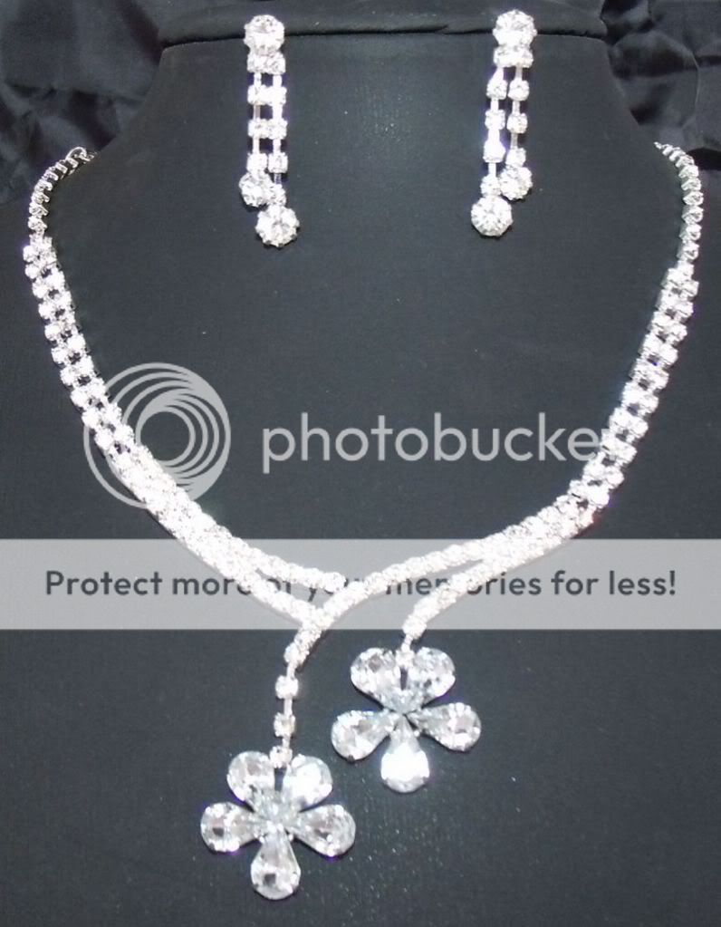   Bridal Bridesmaid Flower drop crystal necklace earring Jewelry set 396