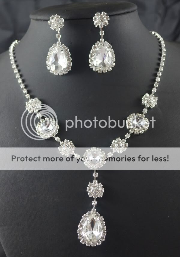   Bridal Bridesmaid CZ crystal necklace earring Sliver Jewelry sets 404