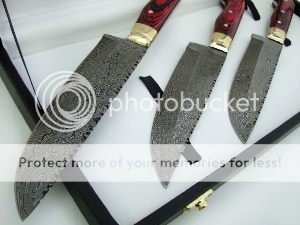 Japanese Tri Custom made Damascus Steel Chef Knives Set  