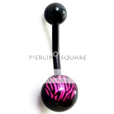 Pink Zebra Belly Button Ring Navel Piercing Dangle 14g