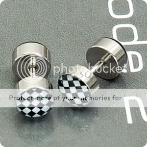 Checker Fake Ear Plug Piercing Cheater Earring Men Stud